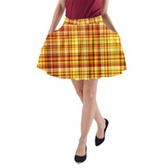 Red Lines On Yellow A-line Pocket Skirt