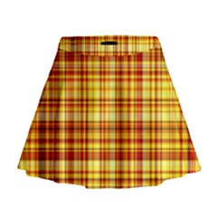 Red Lines On Yellow Mini Flare Skirt