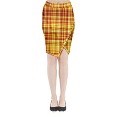 Red Lines On Yellow Midi Wrap Pencil Skirt