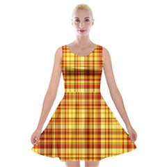 Red Lines On Yellow Velvet Skater Dress