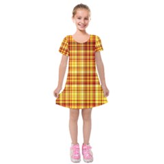 Red Lines On Yellow Kids  Short Sleeve Velvet Dress