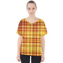 Red Lines On Yellow V-neck Dolman Drape Top