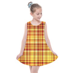 Red Lines On Yellow Kids  Summer Dress by JustToWear