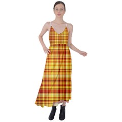 Red Lines On Yellow Tie Back Maxi Dress by JustToWear