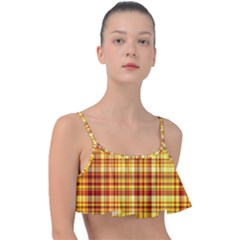 Red Lines On Yellow Frill Bikini Top