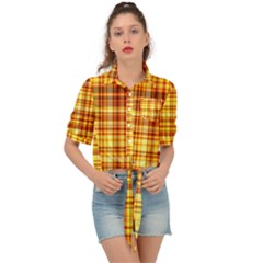 Red Lines On Yellow Tie Front Shirt 