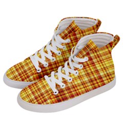 Red Lines On Yellow Men s Hi-top Skate Sneakers by JustToWear