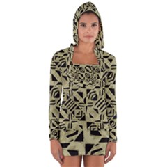 Linear Geometric Print Pattern Mosaic 2 Long Sleeve Hooded T-shirt