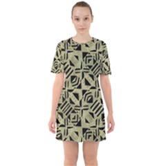 Linear Geometric Print Pattern Mosaic 2 Sixties Short Sleeve Mini Dress by dflcprintsclothing