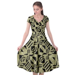 Linear Geometric Print Pattern Mosaic 2 Cap Sleeve Wrap Front Dress by dflcprintsclothing