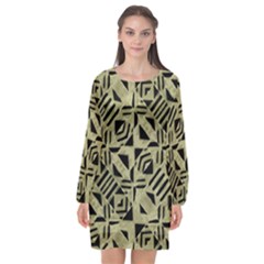 Linear Geometric Print Pattern Mosaic 2 Long Sleeve Chiffon Shift Dress  by dflcprintsclothing