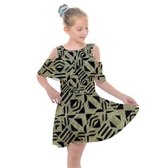 Linear Geometric Print Pattern Mosaic 2 Kids  Shoulder Cutout Chiffon Dress by dflcprintsclothing