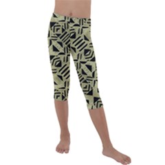 Linear Geometric Print Pattern Mosaic 2 Kids  Lightweight Velour Capri Leggings  by dflcprintsclothing