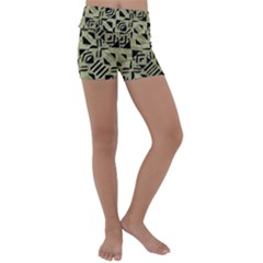 Linear Geometric Print Pattern Mosaic 2 Kids  Lightweight Velour Yoga Shorts by dflcprintsclothing