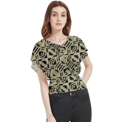 Linear Geometric Print Pattern Mosaic 2 Butterfly Chiffon Blouse by dflcprintsclothing