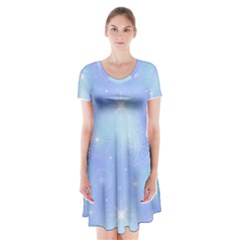 Heavenly Flowers Short Sleeve V-neck Flare Dress by SychEva