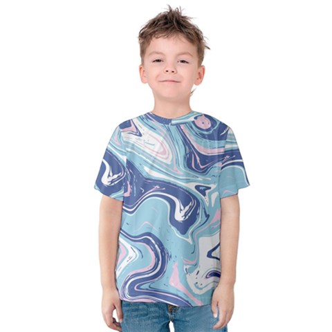 Blue Vivid Marble Pattern Kids  Cotton Tee by goljakoff