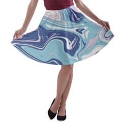 Blue Vivid Marble Pattern A-line Skater Skirt by goljakoff