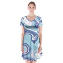 Blue Vivid Marble Pattern Short Sleeve V-neck Flare Dress View1