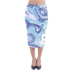 Blue Vivid Marble Pattern Velvet Midi Pencil Skirt by goljakoff