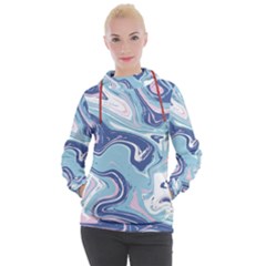 Blue Vivid Marble Pattern Women s Hooded Pullover by goljakoff