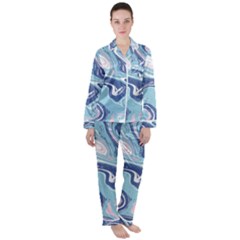 Blue Vivid Marble Pattern Satin Long Sleeve Pajamas Set by goljakoff