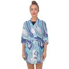 Blue Vivid Marble Pattern Half Sleeve Chiffon Kimono by goljakoff