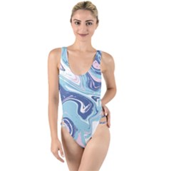 Blue Vivid Marble Pattern High Leg Strappy Swimsuit by goljakoff