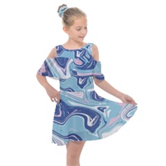 Blue Vivid Marble Pattern Kids  Shoulder Cutout Chiffon Dress by goljakoff