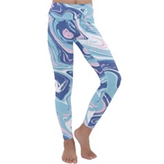 Blue Vivid Marble Pattern Kids  Lightweight Velour Classic Yoga Leggings by goljakoff