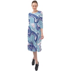 Blue Vivid Marble Pattern Ruffle End Midi Chiffon Dress by goljakoff