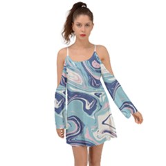 Blue Vivid Marble Pattern Kimono Sleeves Boho Dress by goljakoff