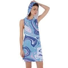 Blue Vivid Marble Pattern Racer Back Hoodie Dress by goljakoff