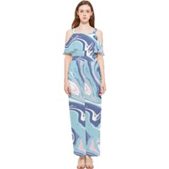 Blue Vivid Marble Pattern Draped Sleeveless Chiffon Jumpsuit by goljakoff