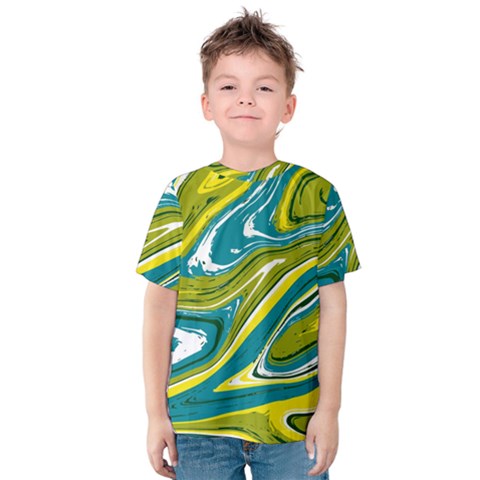 Green Vivid Marble Pattern Kids  Cotton Tee by goljakoff