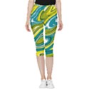 Green Vivid Marble Pattern Inside Out Lightweight Velour Capri Leggings  View3