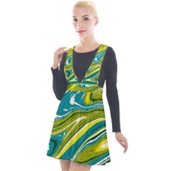 Green Vivid Marble Pattern Plunge Pinafore Velour Dress by goljakoff