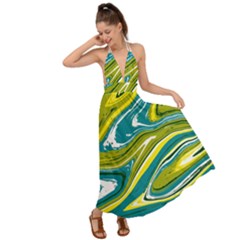 Green Vivid Marble Pattern Backless Maxi Beach Dress by goljakoff