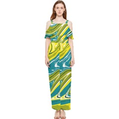 Green Vivid Marble Pattern Draped Sleeveless Chiffon Jumpsuit by goljakoff