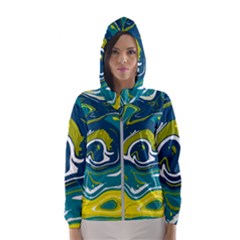 Green Vivid Marble Pattern 14 Women s Hooded Windbreaker by goljakoff