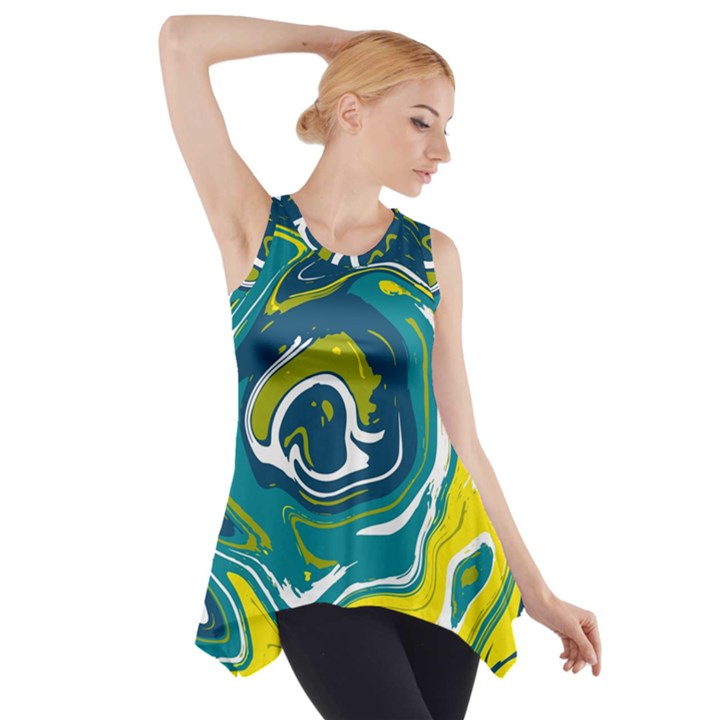 Green Vivid Marble Pattern 14 Side Drop Tank Tunic