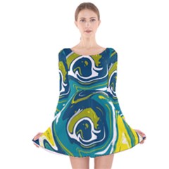 Green Vivid Marble Pattern 14 Long Sleeve Velvet Skater Dress by goljakoff