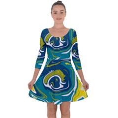 Green Vivid Marble Pattern 14 Quarter Sleeve Skater Dress by goljakoff