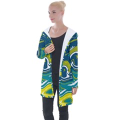 Green Vivid Marble Pattern 14 Longline Hooded Cardigan by goljakoff