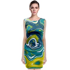 Green Vivid Marble Pattern 14 Sleeveless Velvet Midi Dress by goljakoff