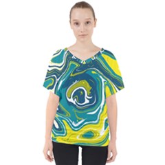 Green Vivid Marble Pattern 14 V-neck Dolman Drape Top