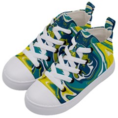 Green Vivid Marble Pattern 14 Kids  Mid-top Canvas Sneakers by goljakoff