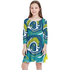 Green Vivid Marble Pattern 14 Kids  Quarter Sleeve Skater Dress by goljakoff