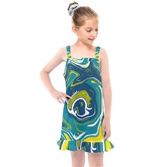 Green Vivid Marble Pattern 14 Kids  Overall Dress by goljakoff