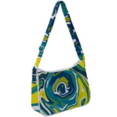 Green Vivid Marble Pattern 14 Zip Up Shoulder Bag by goljakoff